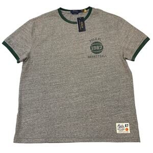 Polo Ralph Lauren Ringer T Shirt Mens Large Gray Ringer Short Sleeve Basketball